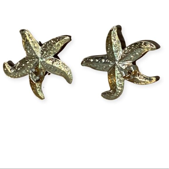 Gold Starfish Stud Flat Backed Pierced Earrings - Picture 3 of 5